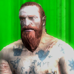 a tatooed man with red hair