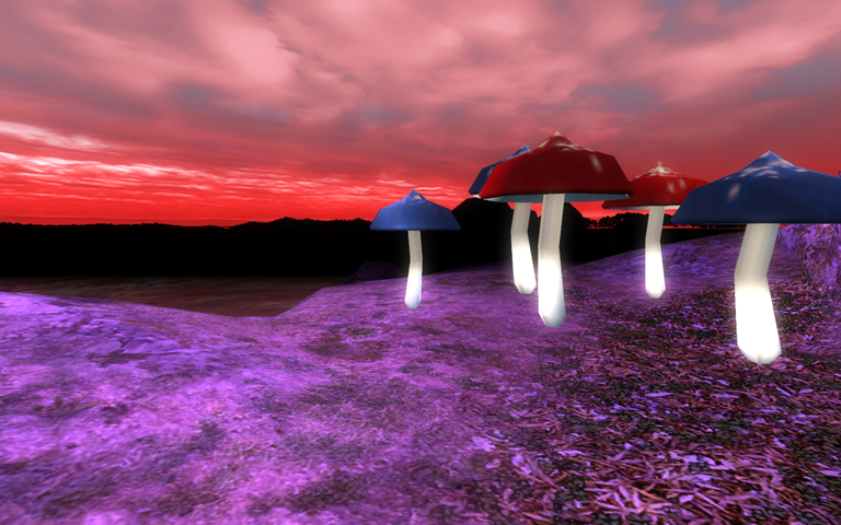 a land with purple sand and red sky